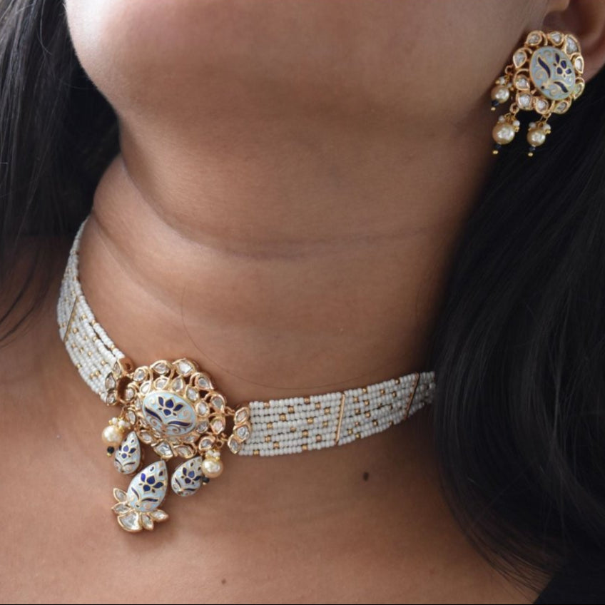 Midnight Bloom Meenakari Enamel Choker Set - MR Jewels