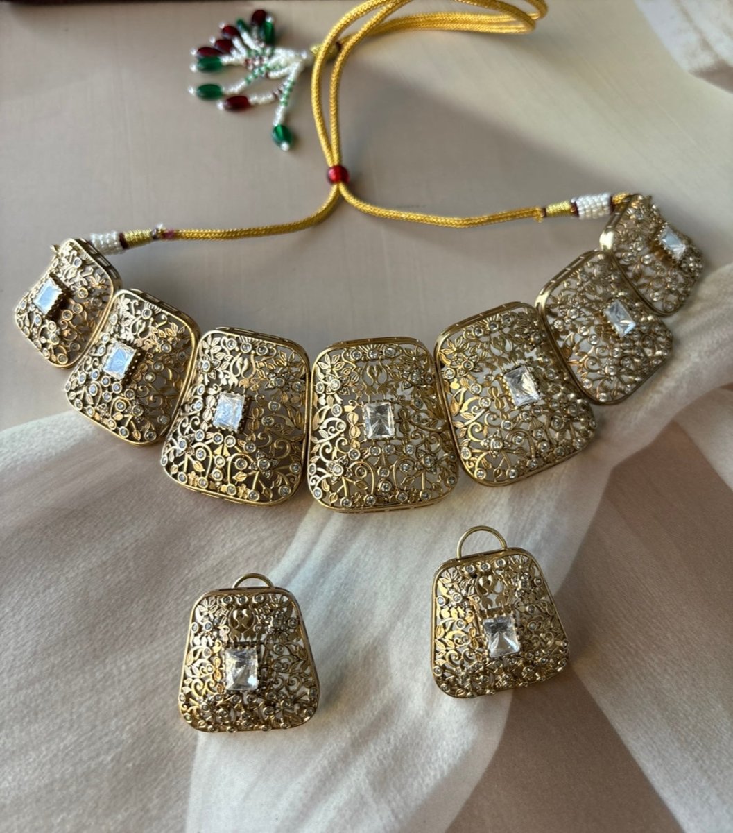 Moissanite Next to Real Gold Kundan Choker Set - MR Jewels