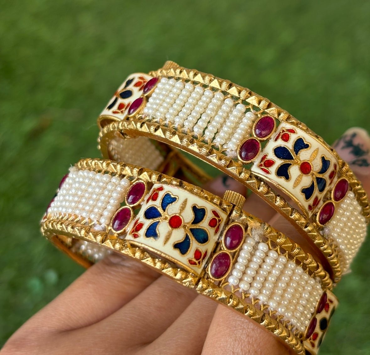 Mughal Pearl & Enamel Bridal Bangles - MR Jewels