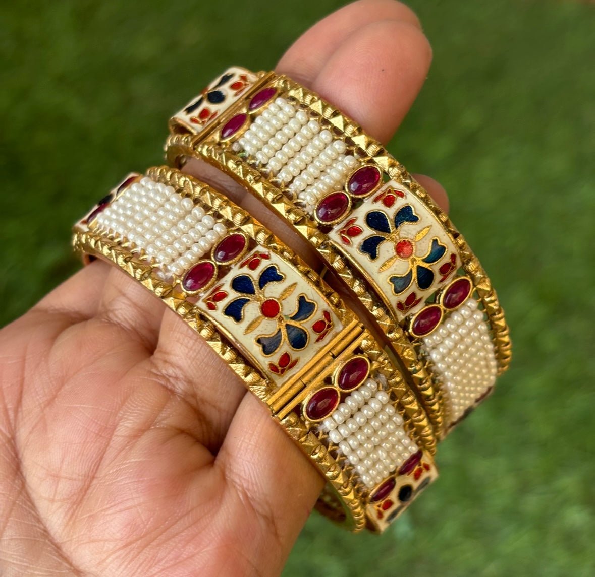 Mughal Pearl & Enamel Bridal Bangles - MR Jewels