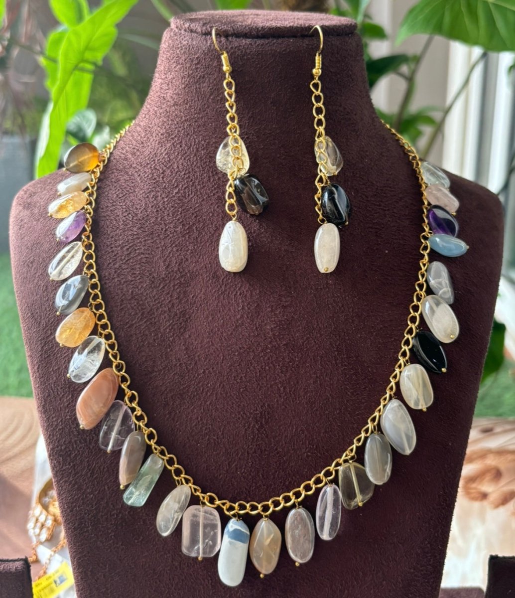 Natural Multi - Stone Drop Necklace Set - MR Jewels