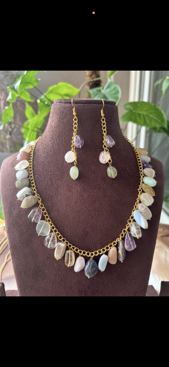 Natural Multi - Stone Drop Necklace Set - MR Jewels