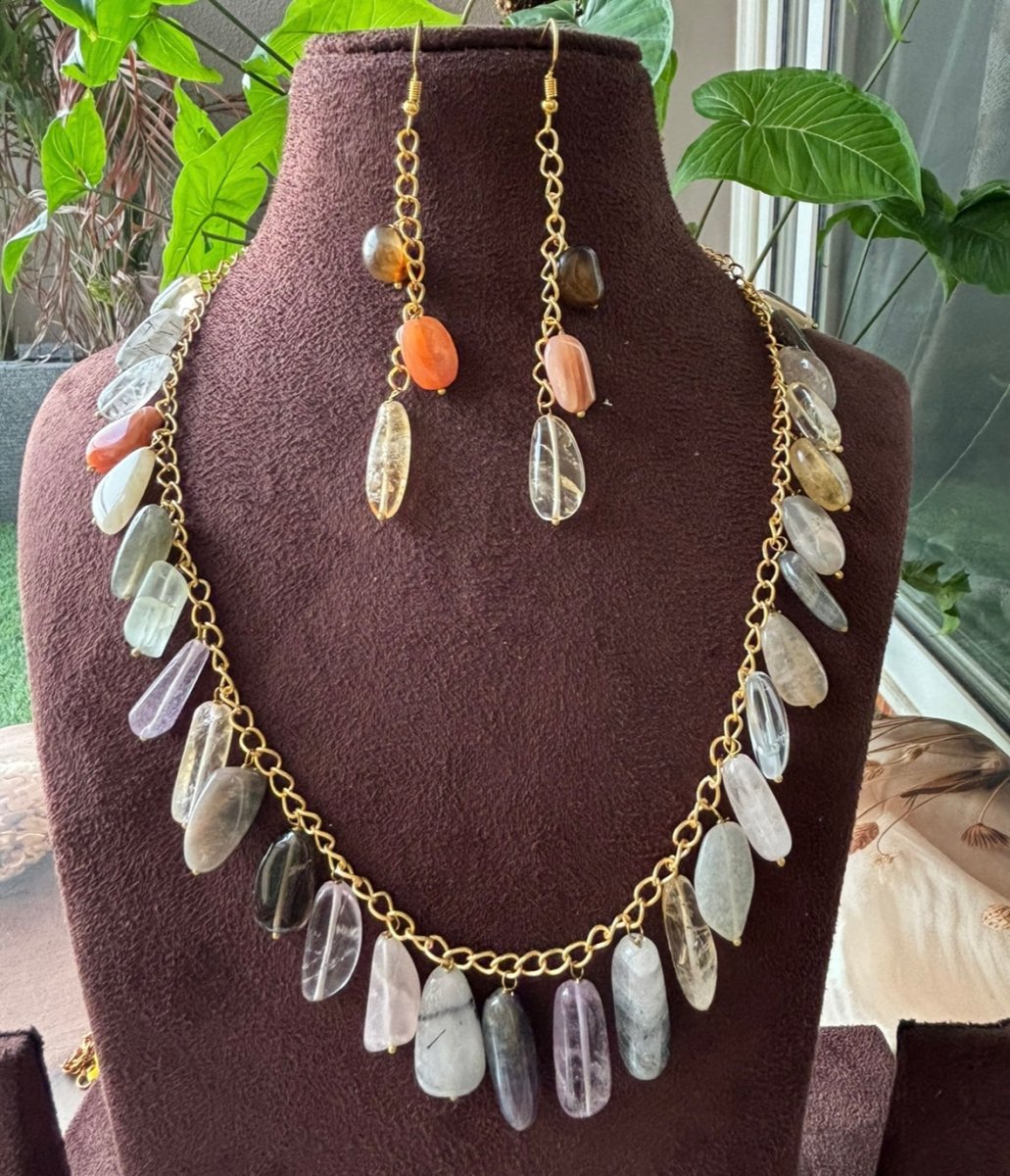 Natural Multi - Stone Drop Necklace Set - MR Jewels