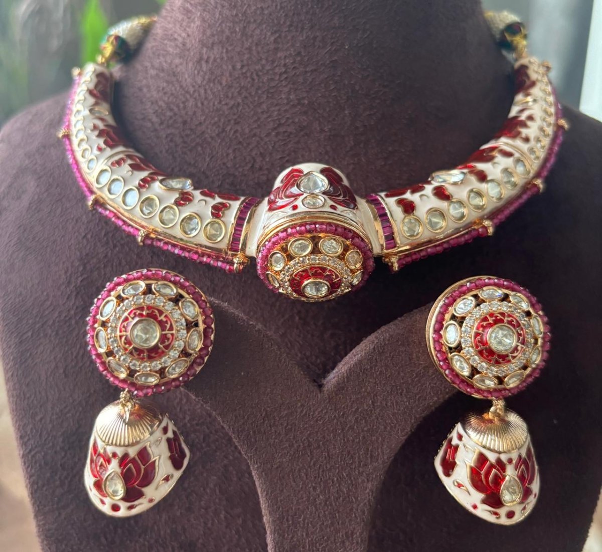 New Designer Meenakari Ruby hasli with jhumki - MR Jewels