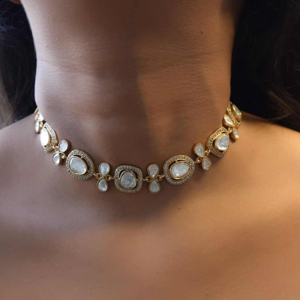 New uncut polki kundan necklace / Choker Set - MR Jewels