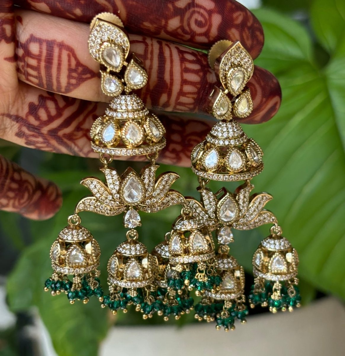 Nirali Lotus Kundan Pearl Jhumkas - MR Jewels