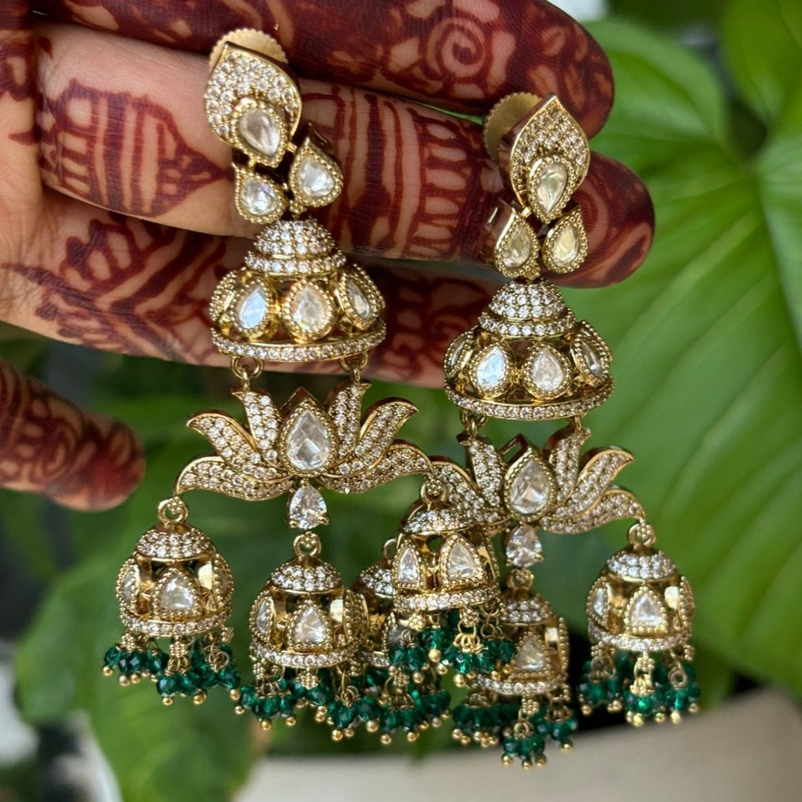Nirali Lotus Kundan Pearl Jhumkas - MR Jewels