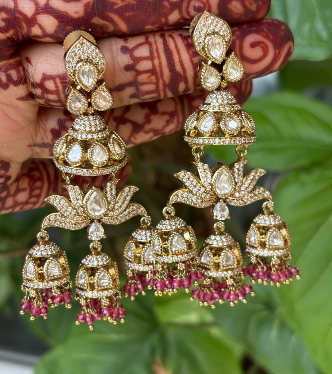 Nirali Lotus Kundan Pearl Jhumkas - MR Jewels