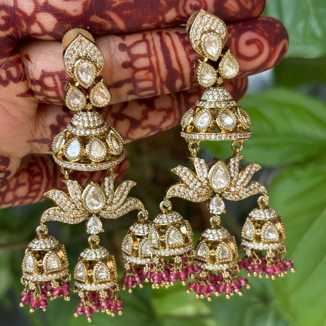 Nirali Lotus Kundan Pearl Jhumkas - MR Jewels
