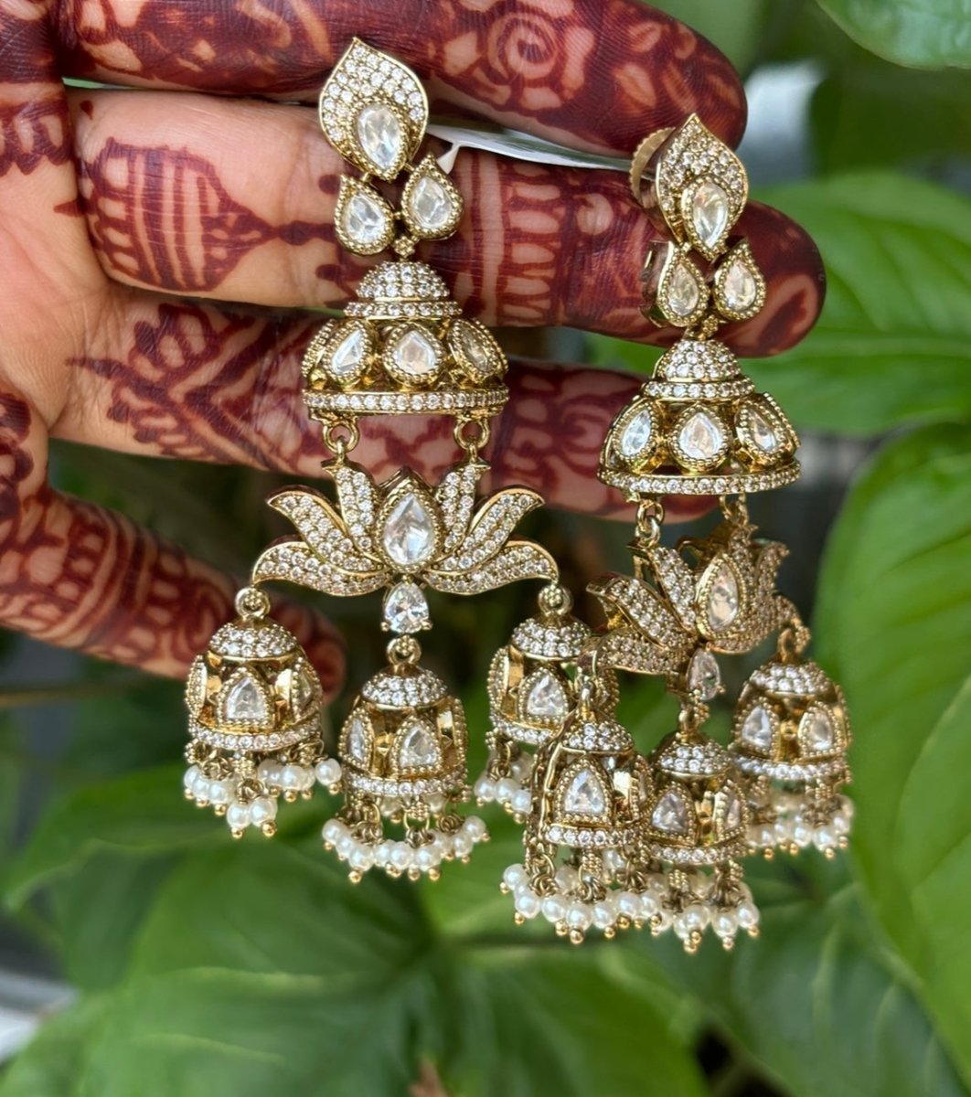 Nirali Lotus Kundan Pearl Jhumkas - MR Jewels