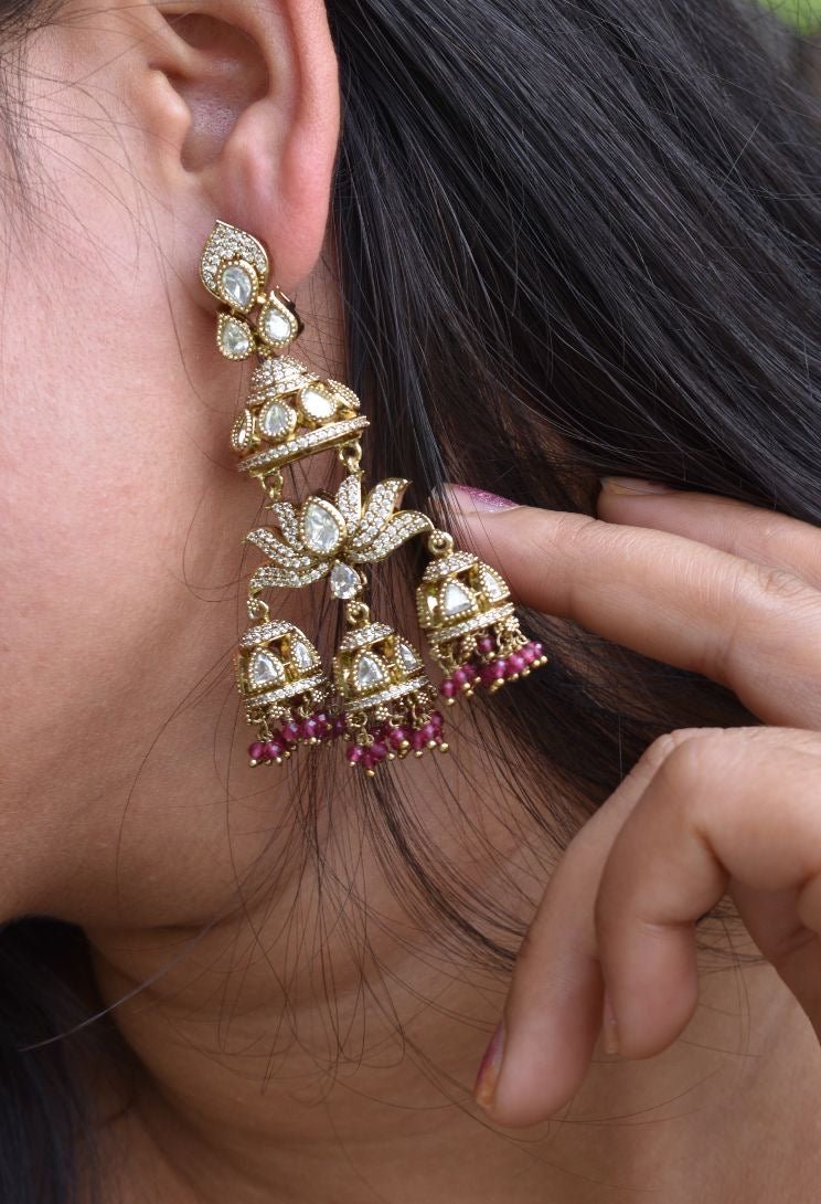 Nirali Lotus Kundan Pearl jhumki earrings - MR Jewels