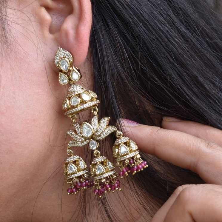 Nirali Lotus Kundan Pearl jhumki earrings - MR Jewels