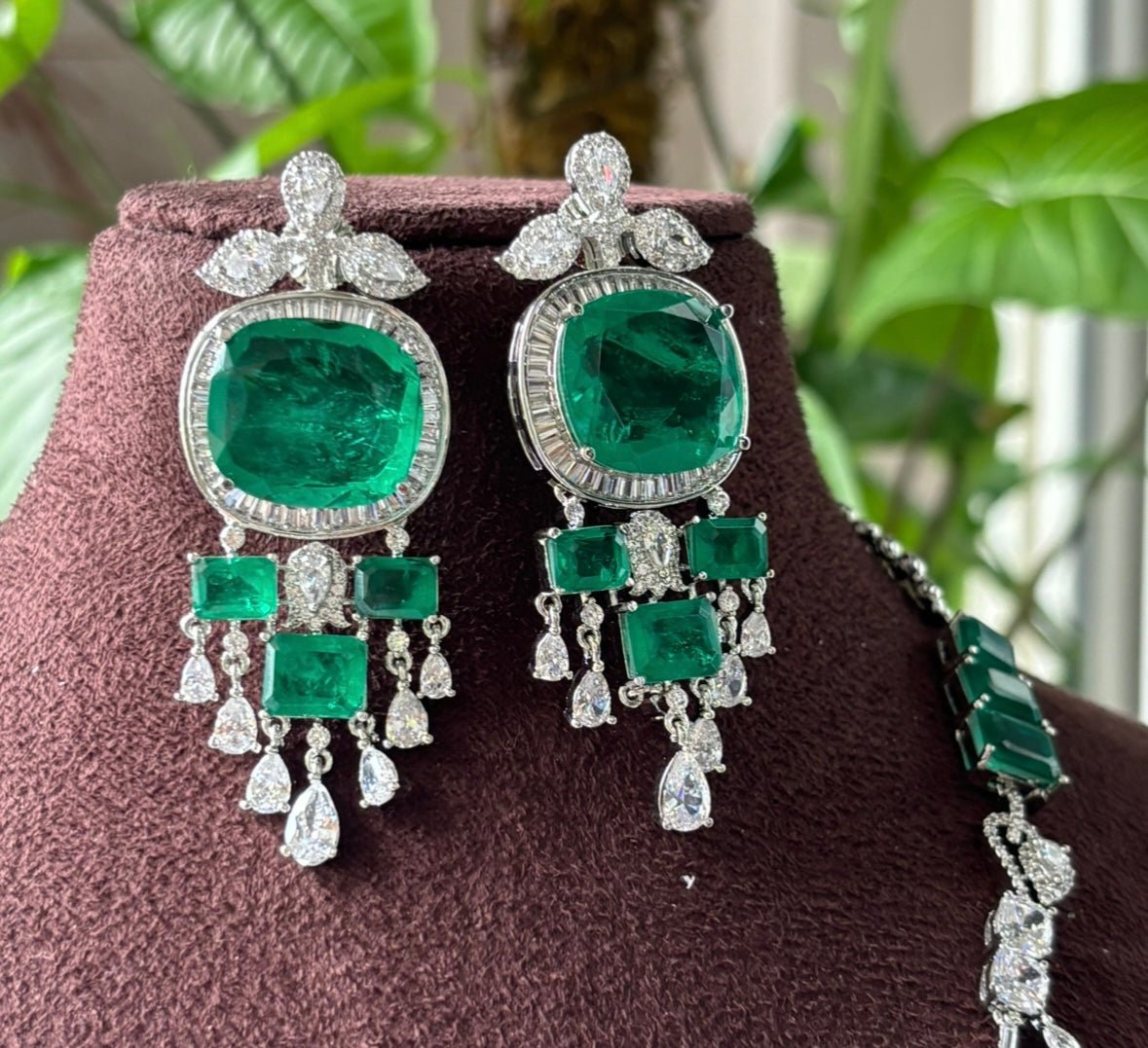 Nita Ambani inspired long Emerald Necklace set - MR Jewels