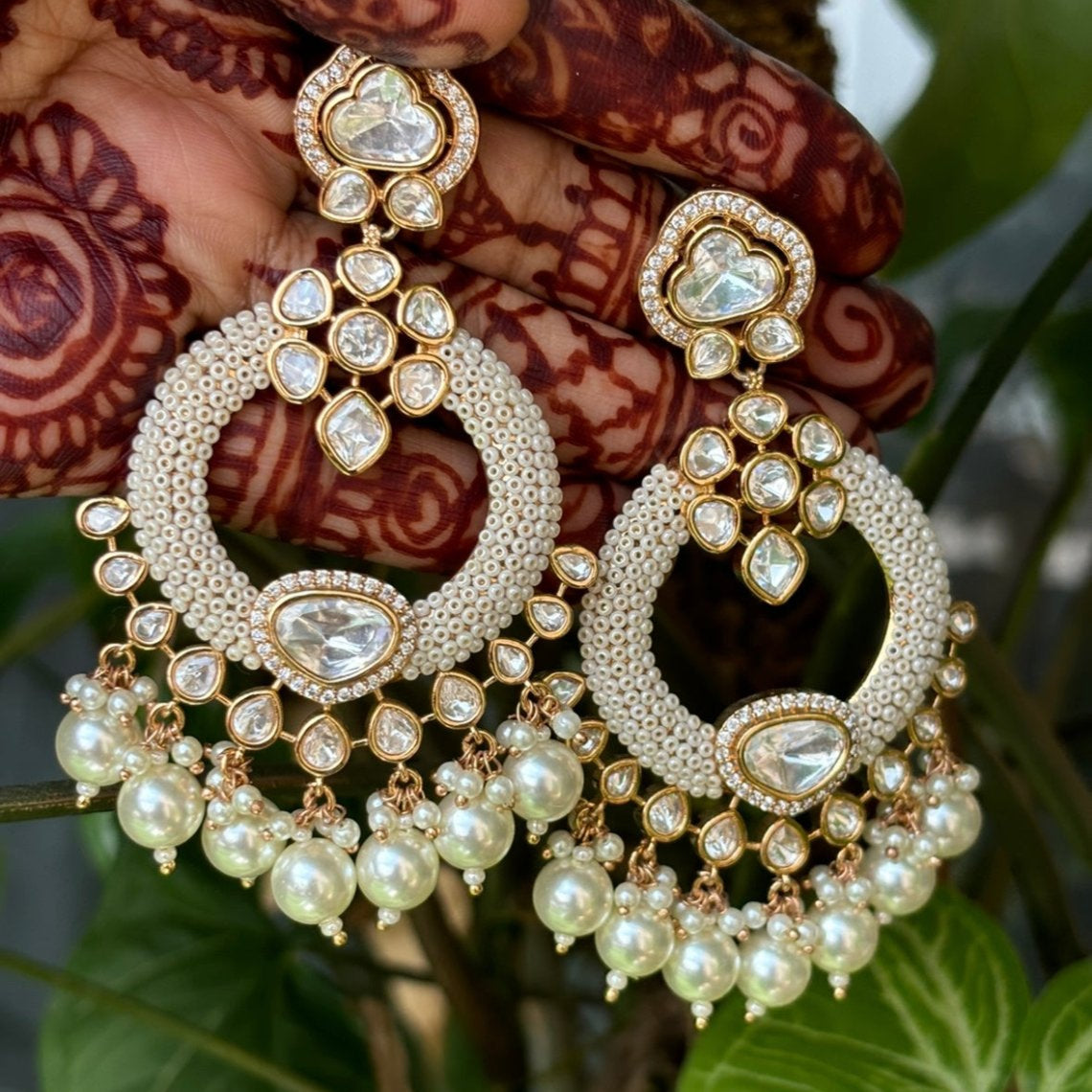 Noor Kundan Pearl Chandbalis - MR Jewels