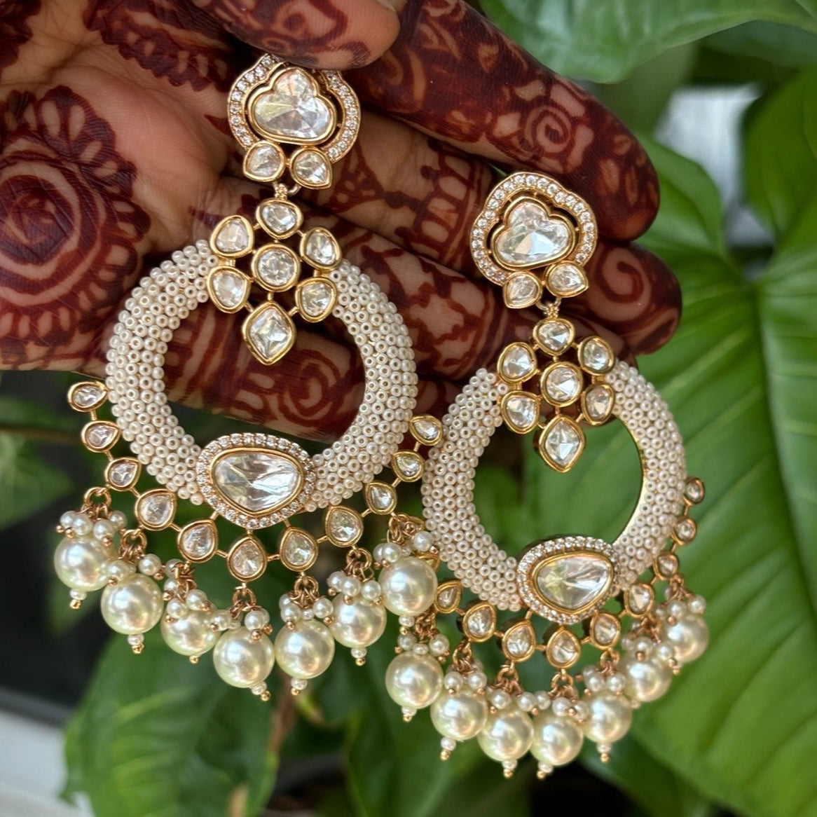Noor Kundan Pearl Chandbalis - MR Jewels