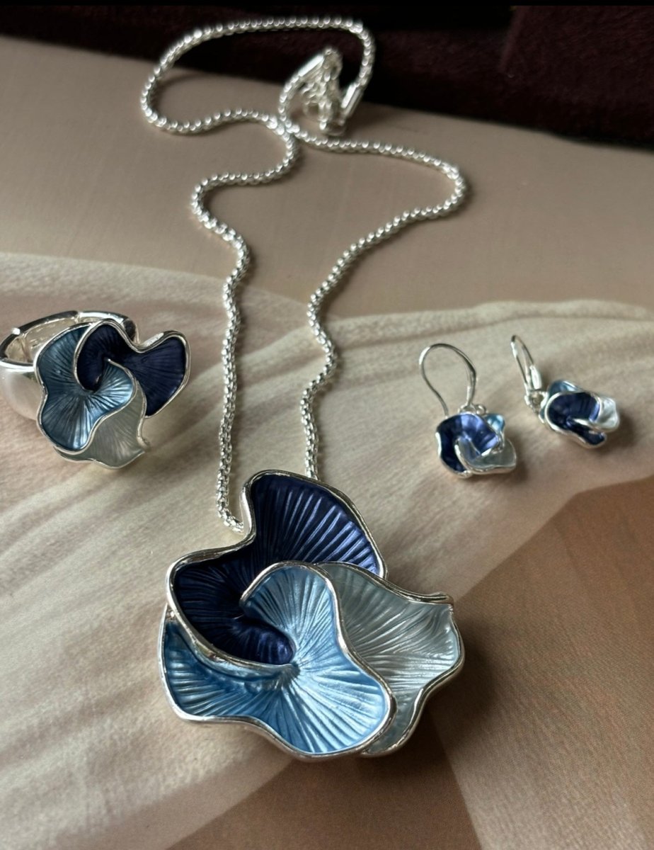 Ocean Blossom Sterling Necklace Set with earrings and adjustable ring - MR Jewels