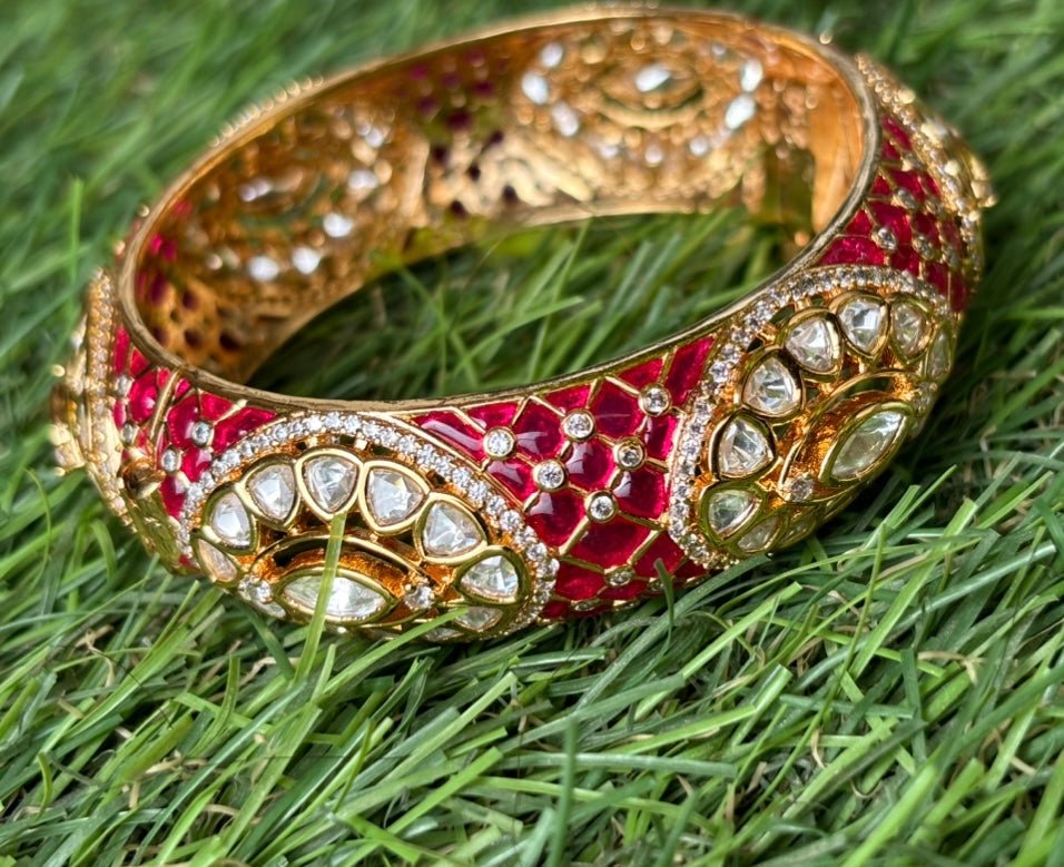 Opulent Gold - Plated Kundan and Enamel Bangle - MR Jewels