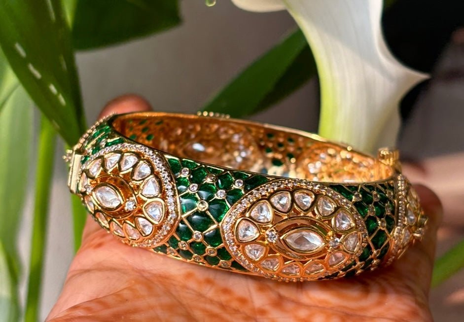 Opulent Gold - Plated Kundan and Enamel Bangle - MR Jewels