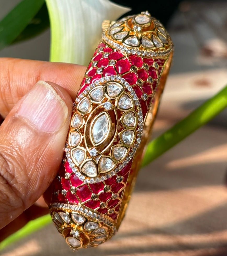 Opulent Gold - Plated Kundan and Enamel Bangle - MR Jewels