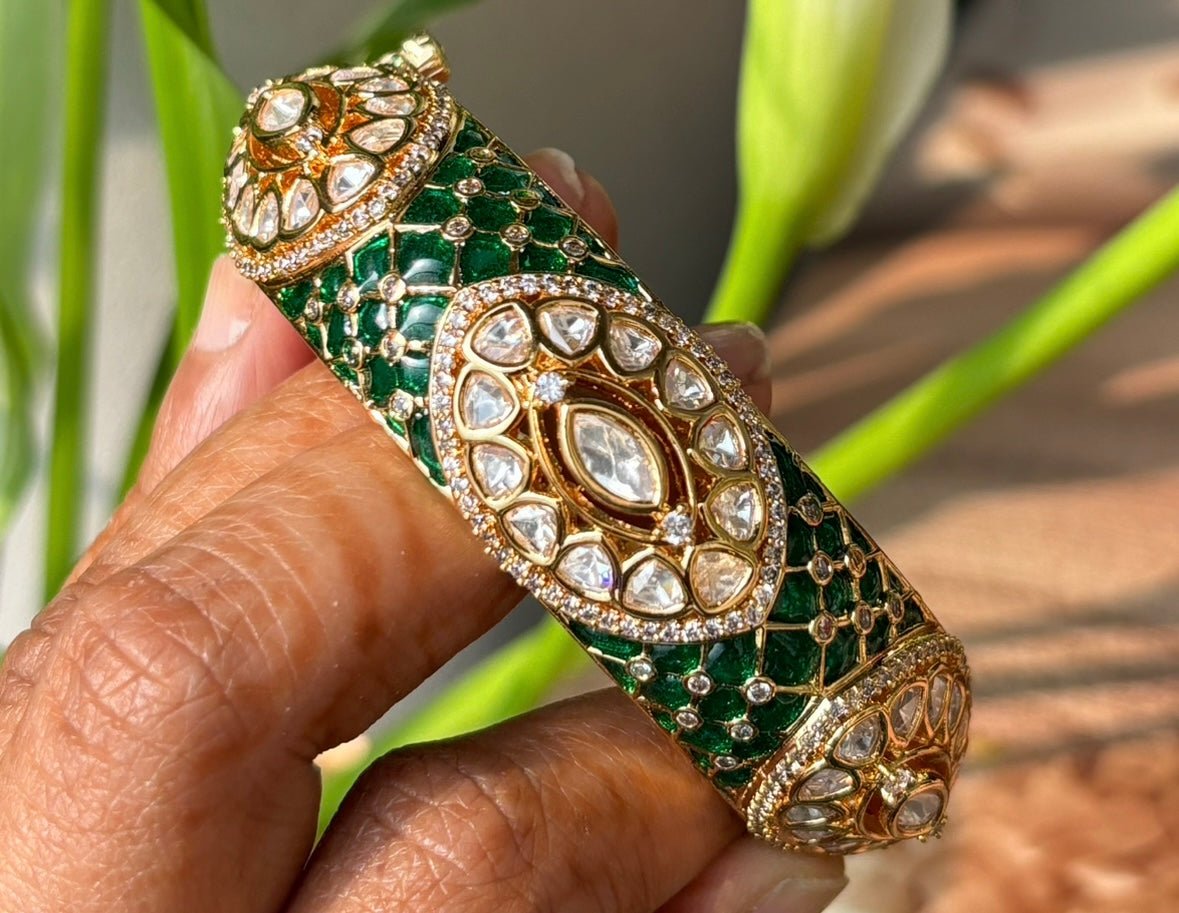 Opulent Gold - Plated Kundan and Enamel Bangle - MR Jewels