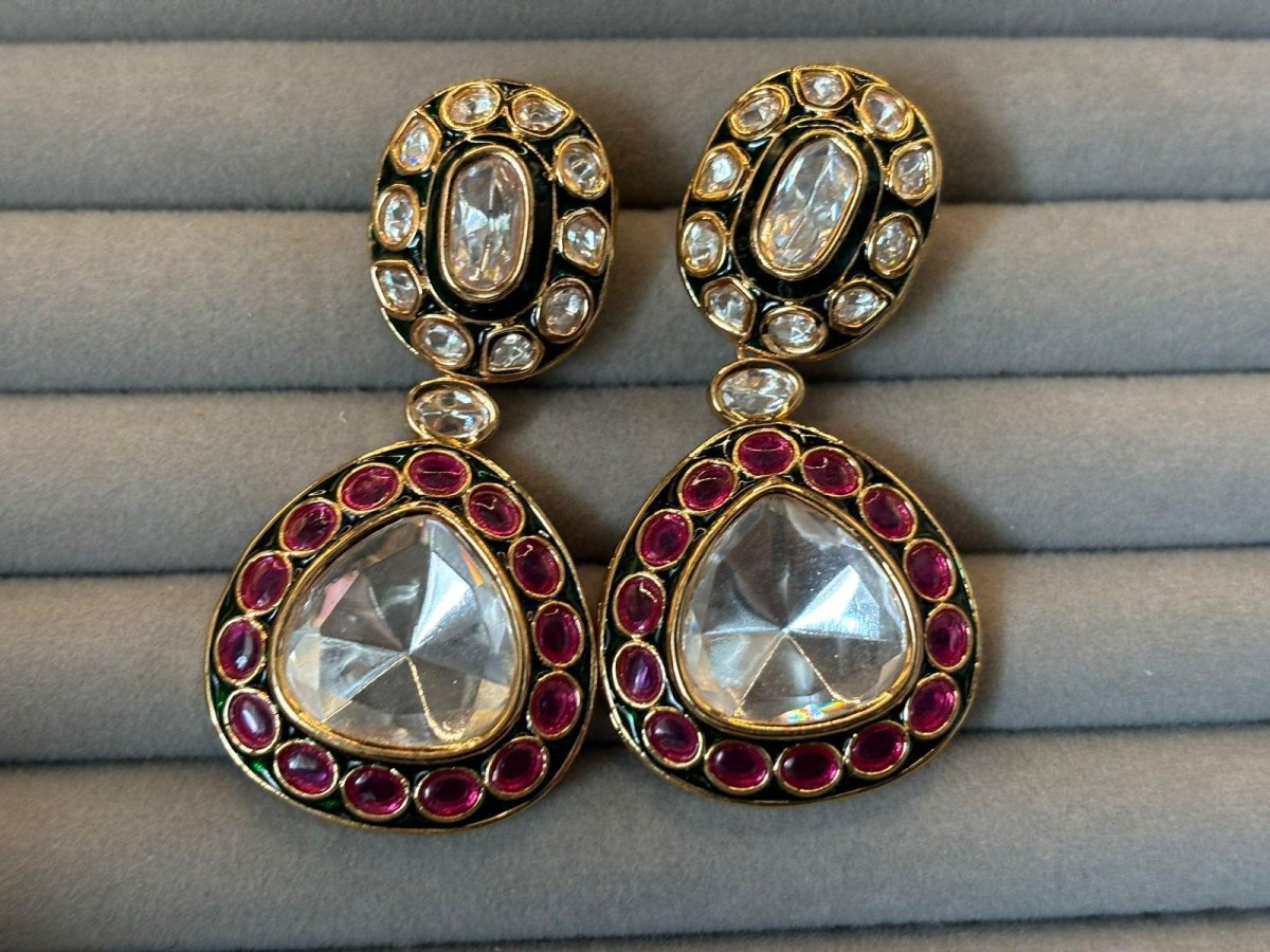 Oval Kundan Enamel Earrings | Exquisite & Stylish | Perfect for Any Occasion - MR Jewels