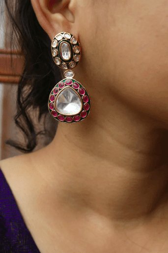 Oval Kundan Enamel Earrings | Exquisite & Stylish | Perfect for Any Occasion - MR Jewels