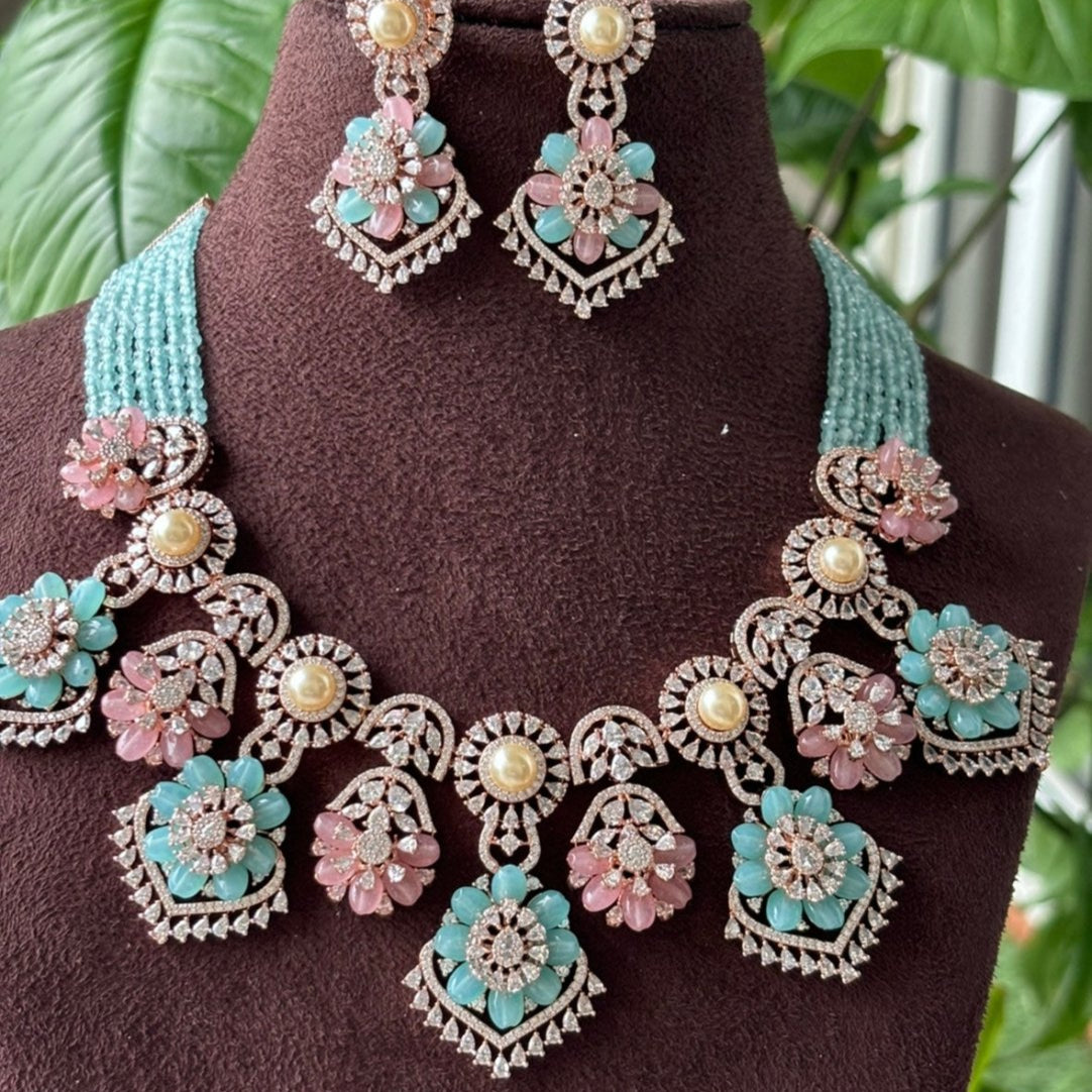 Pastel Beaded Exclusive Designer set - micron Rose gold plated - MR Jewels