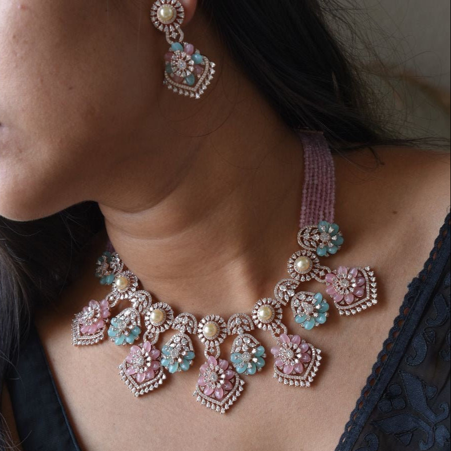 Pastel Beaded Exclusive Designer set - micron Rose gold plated - MR Jewels