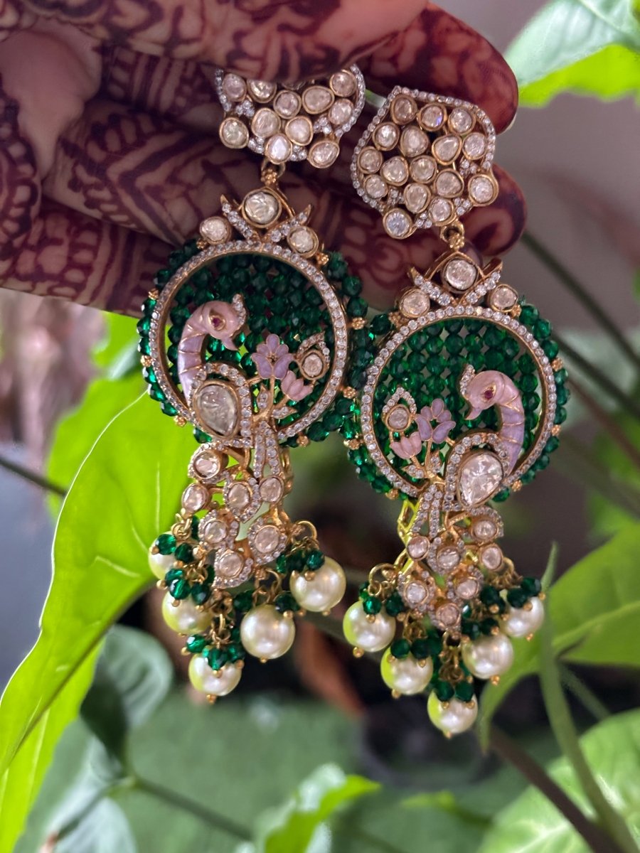 Peacock Blossom Diamond Chandbali Earrings - MR Jewels