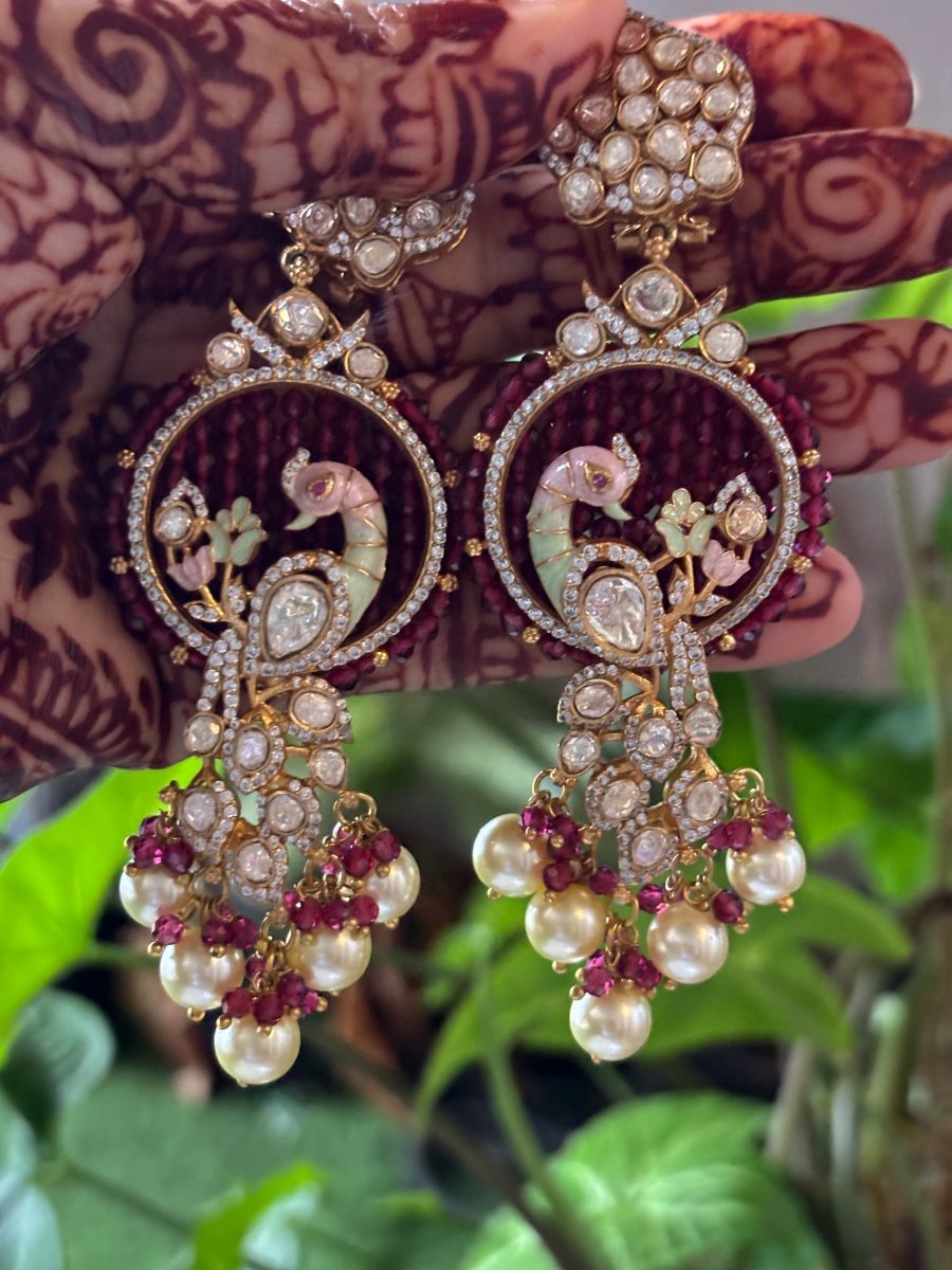 Peacock Blossom Diamond Chandbali Earrings - MR Jewels