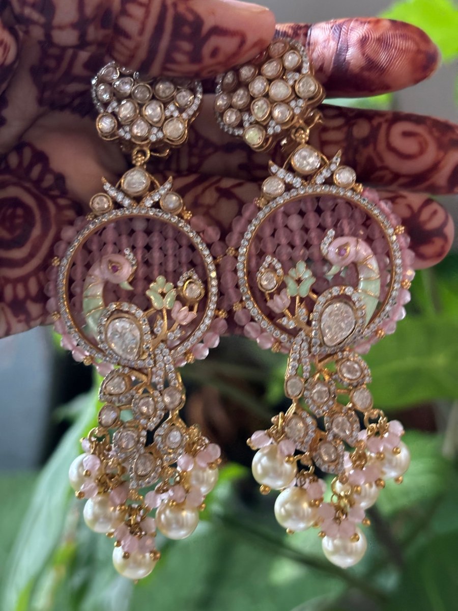 Peacock Blossom Diamond Chandbali Earrings - MR Jewels