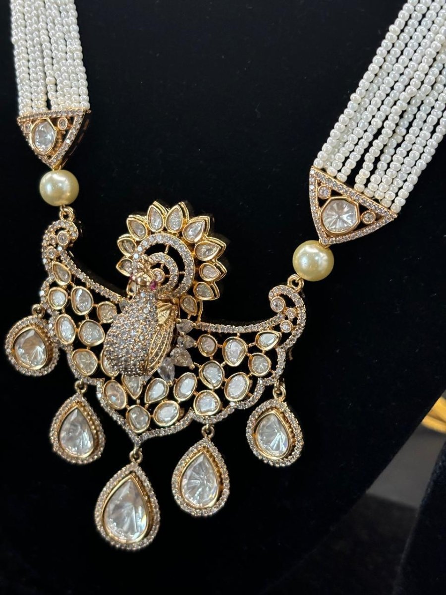 Peacock designer Long Necklace with Uncut Polki Studded 🦚 - AAA+ Premium Quality - MR Jewels