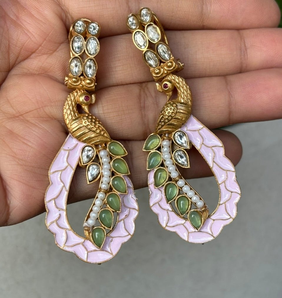 Peacock Elegance Enamel Earrings - MR Jewels