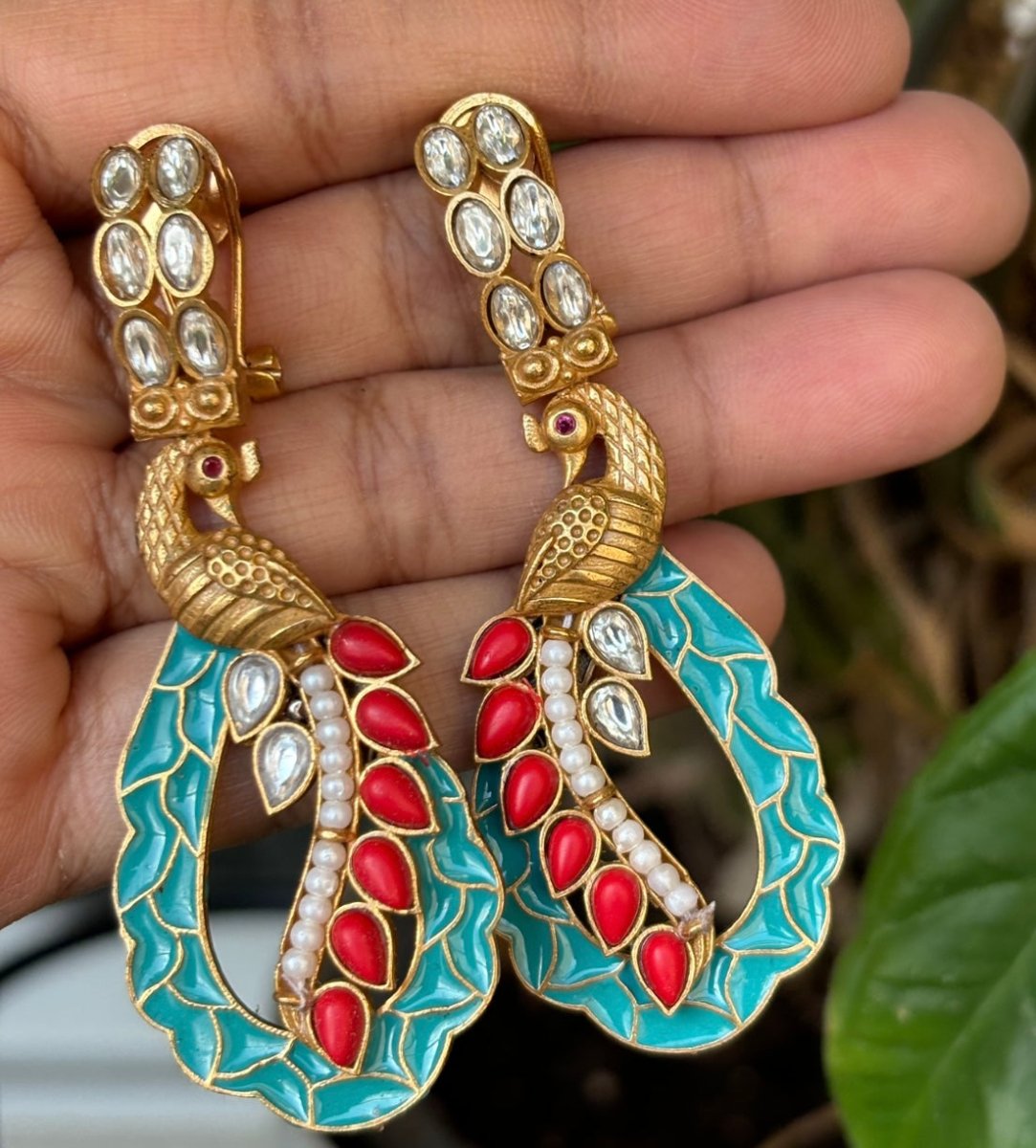 Peacock Elegance Enamel Earrings - MR Jewels