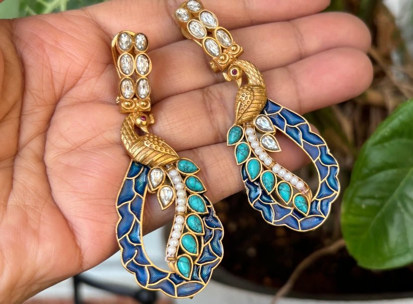 Peacock Elegance Enamel Earrings - MR Jewels