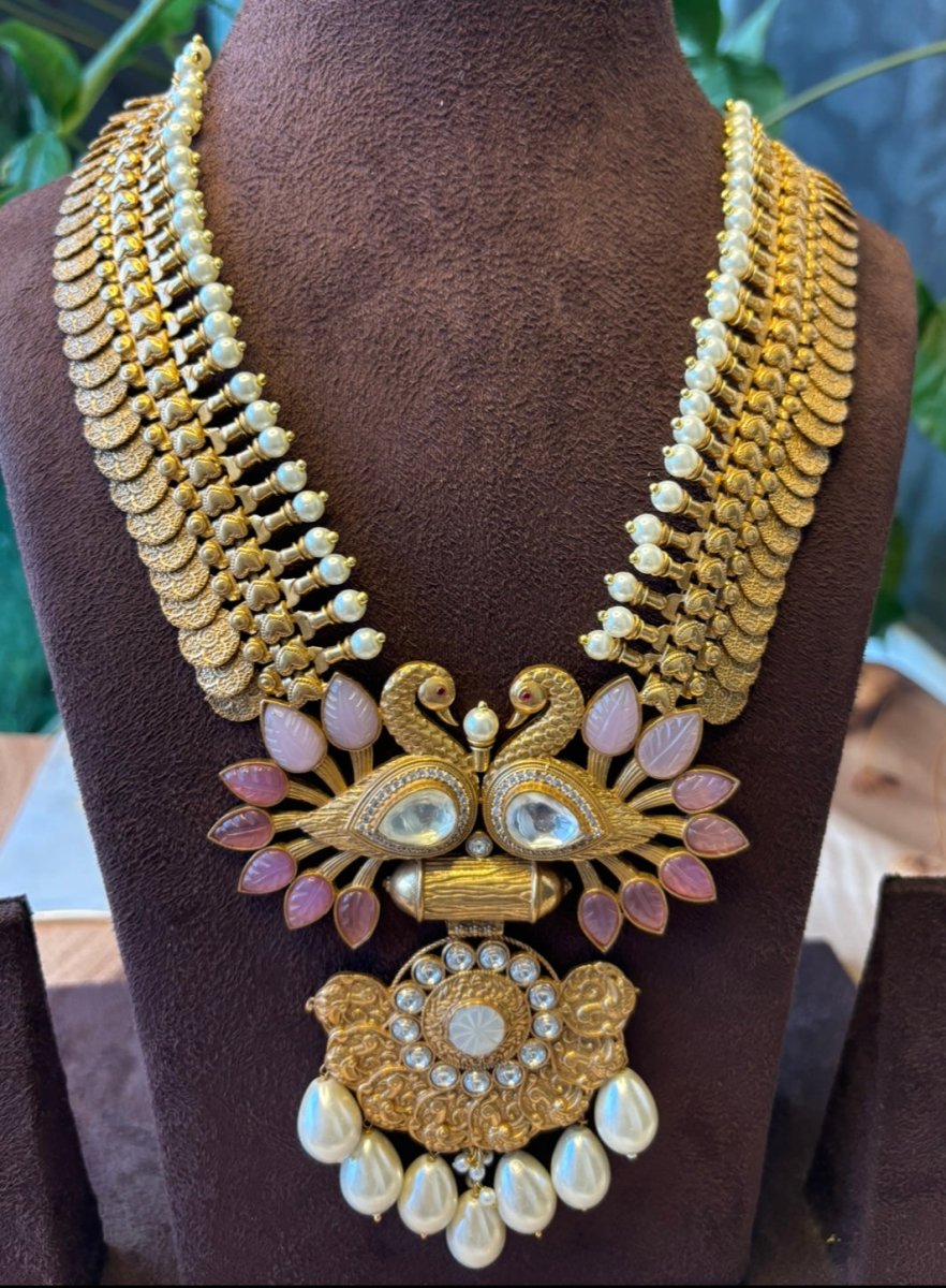 Peacock Fusion Gold Coin Haram Necklace - MR Jewels