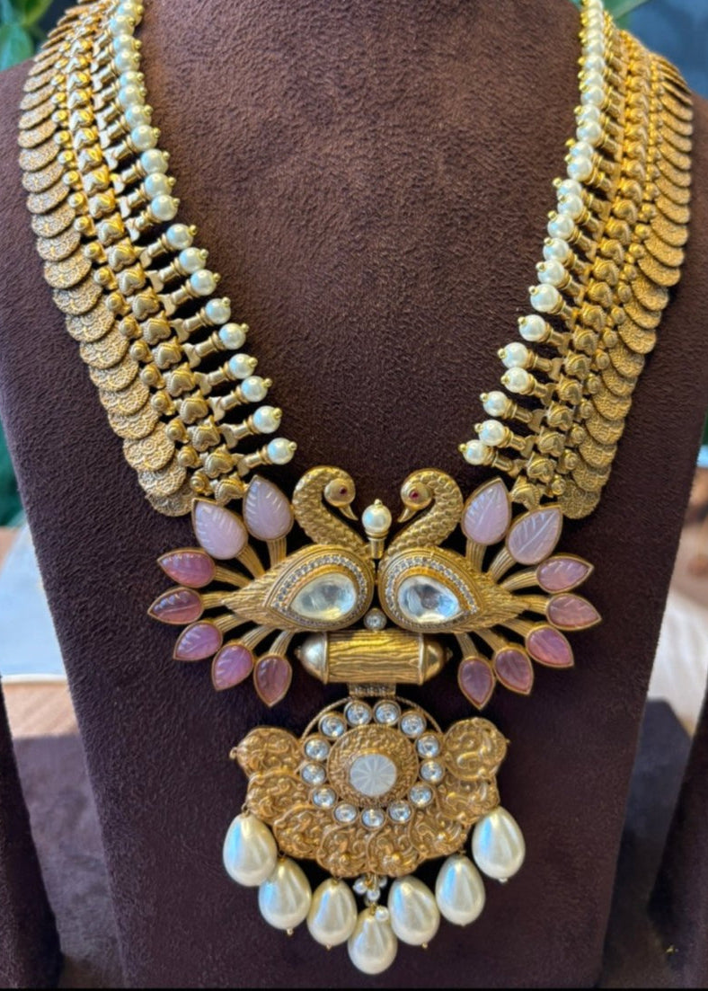 Peacock Fusion Gold Coin Haram Necklace - MR Jewels