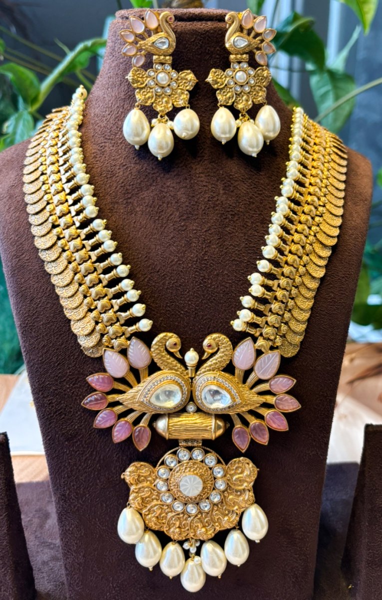 Peacock Fusion Gold Coin Haram Necklace - MR Jewels