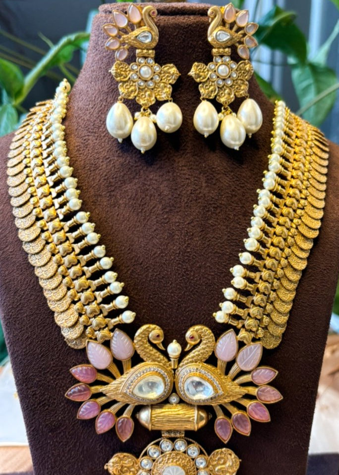 Peacock Fusion Gold Coin Haram Necklace - MR Jewels