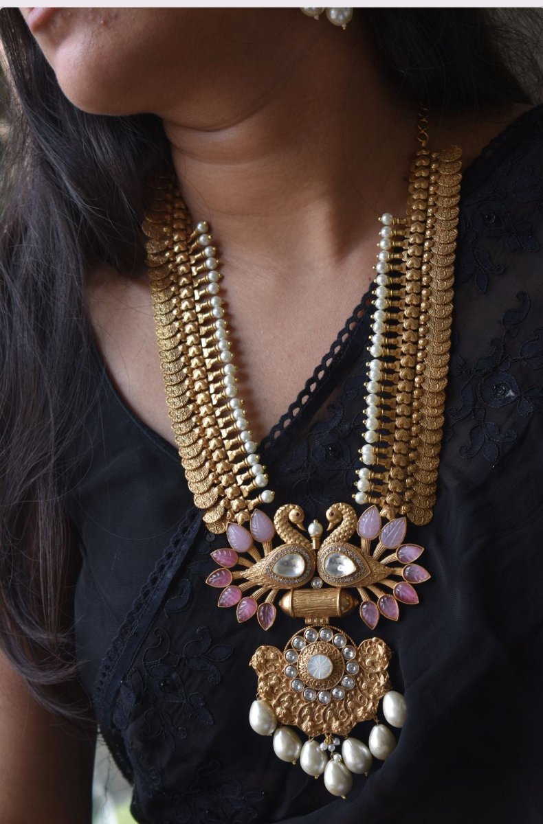 Peacock Fusion Gold Coin Haram Necklace - MR Jewels