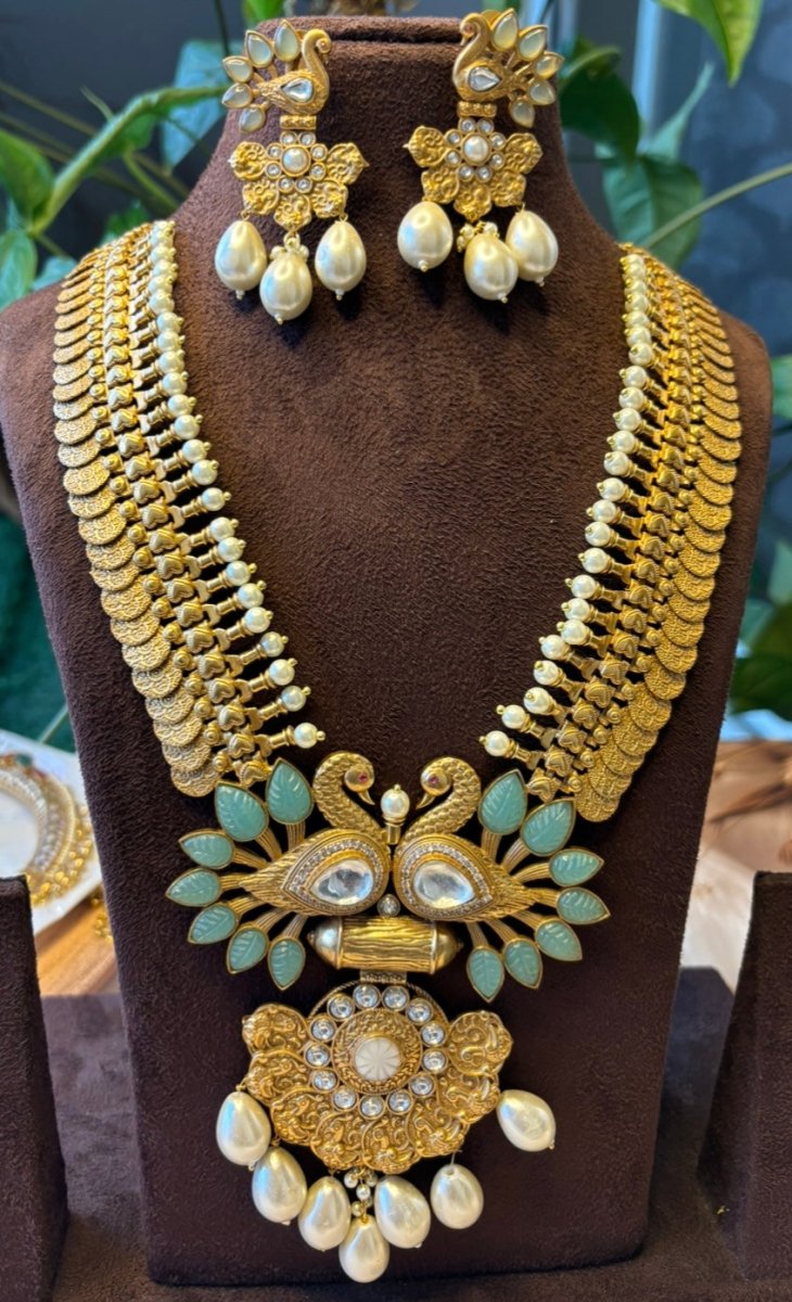 Peacock Fusion Gold Coin Haram Necklace - MR Jewels