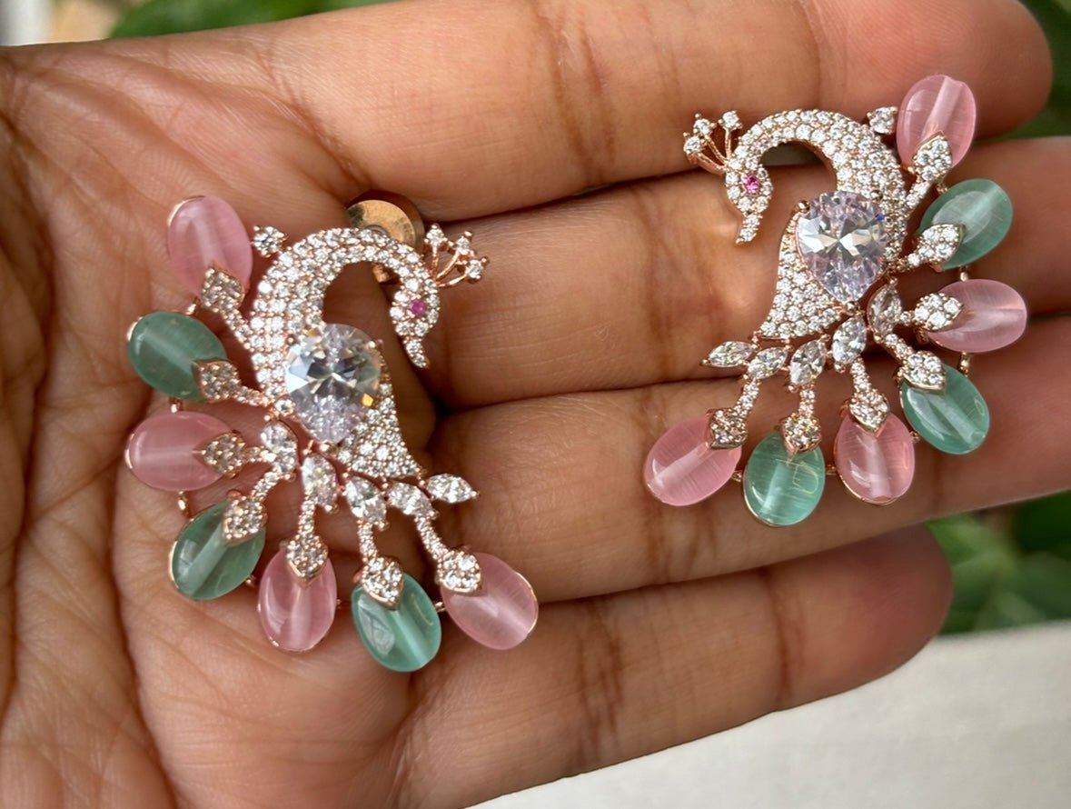 Peacock Pastel Beaded Diamond Studs - MR Jewels