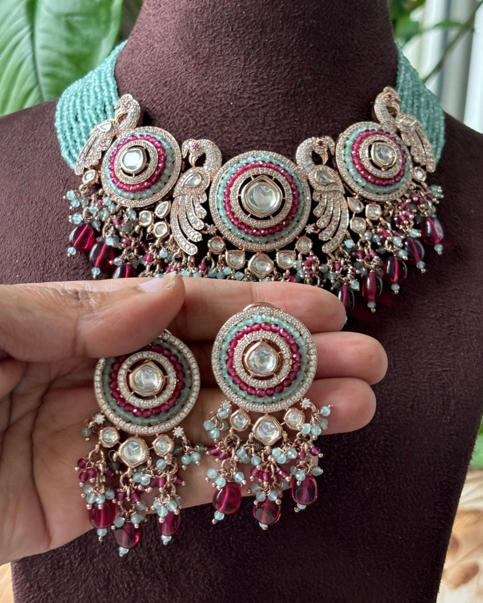 Peacock Radiance Luxe Necklace Set with matching earrings - MR Jewels