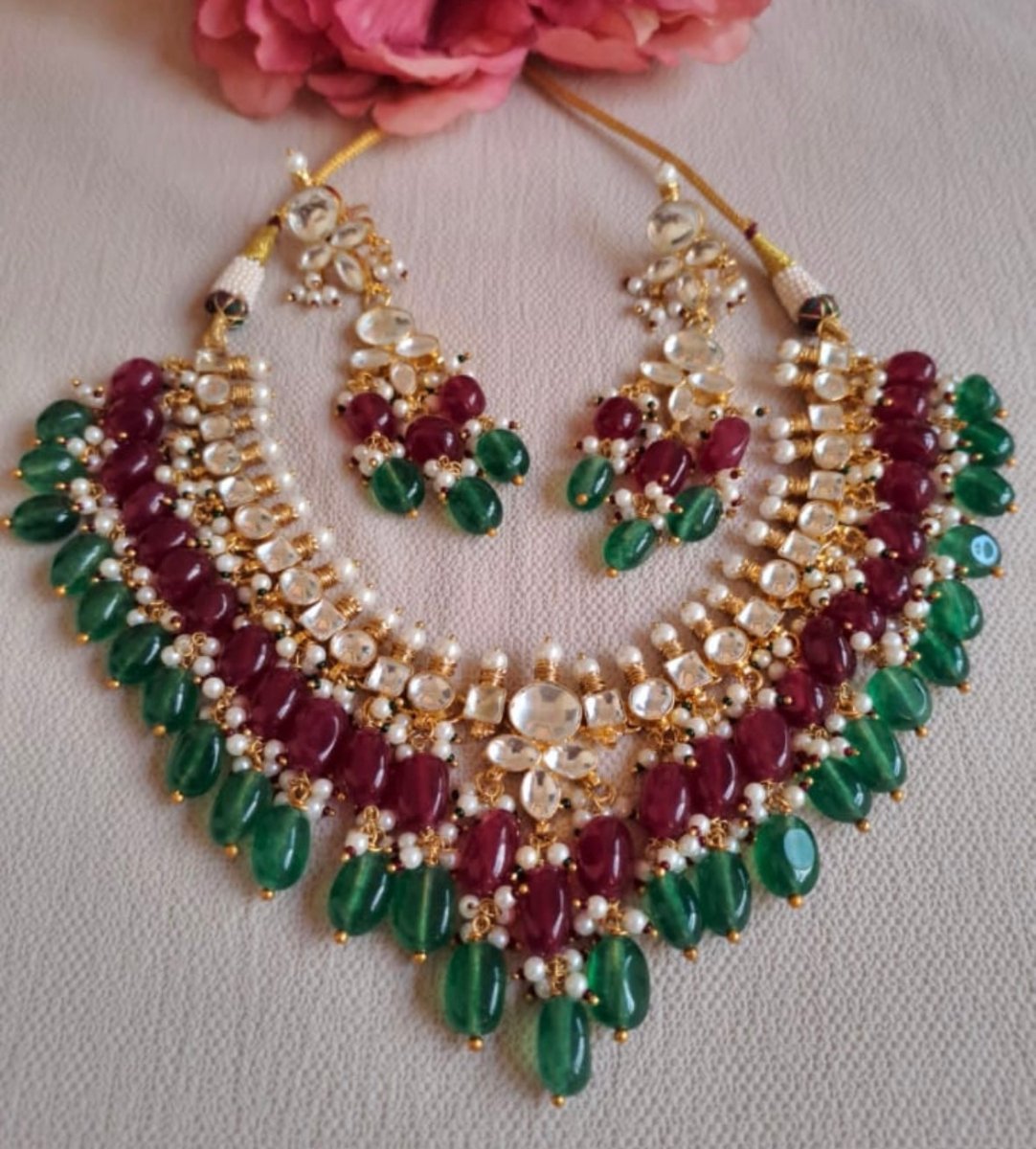 Pearl Essence Pachi Kundan Necklace Set with matching earrings - MR Jewels