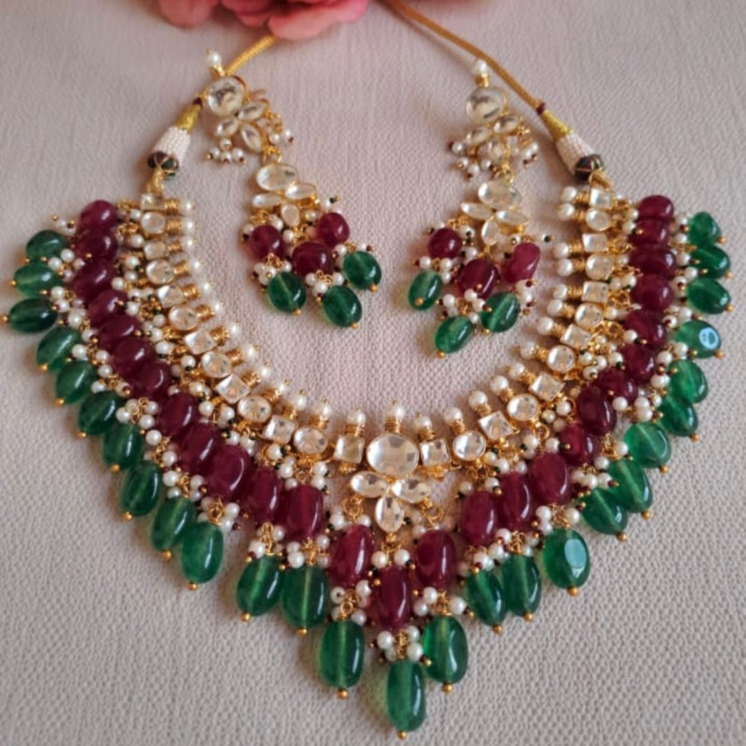 Pearl Essence Pachi Kundan Necklace Set with matching earrings - MR Jewels