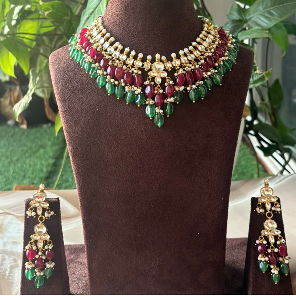 Pearl Essence Pachi Kundan Necklace Set with matching earrings - MR Jewels