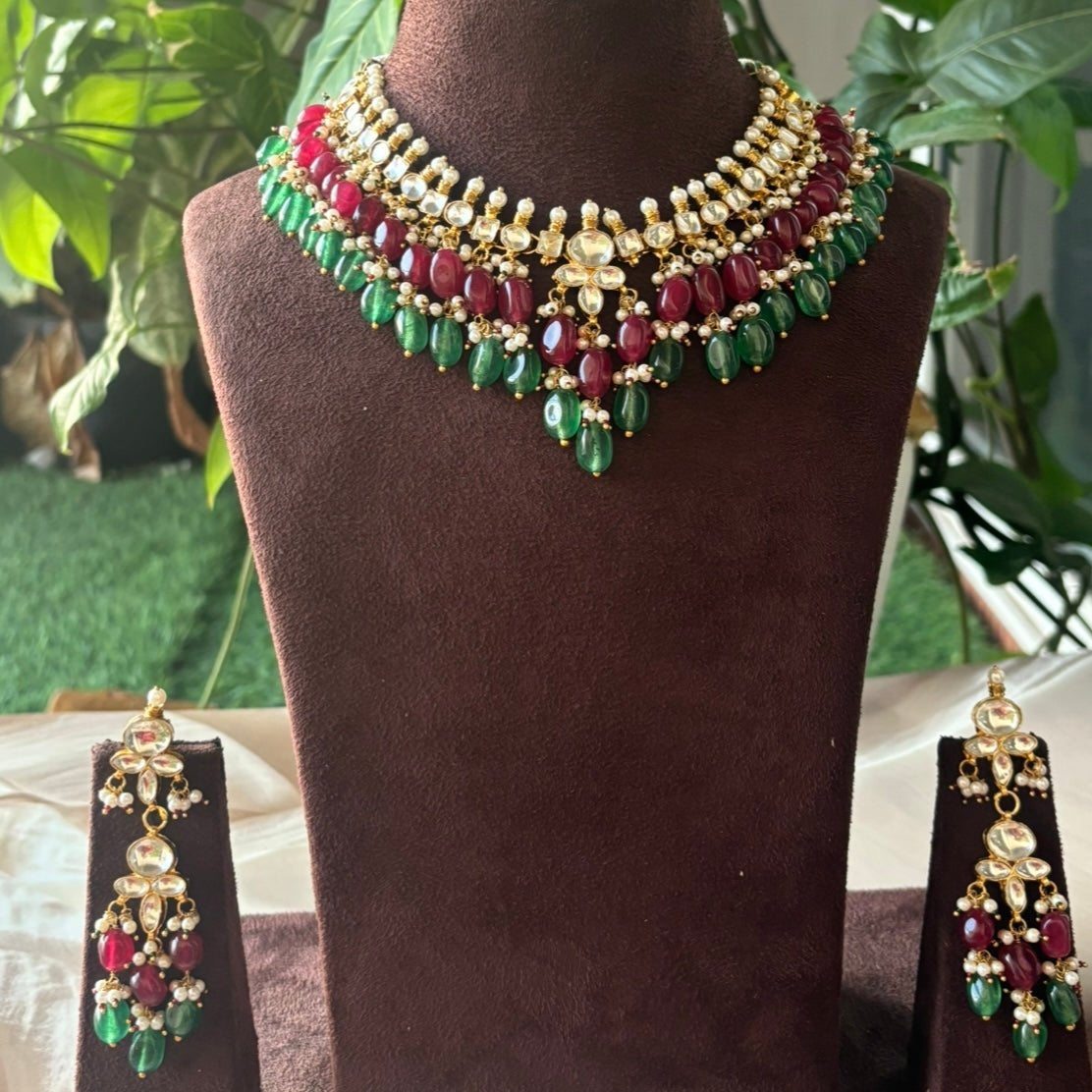 Pearl Essence Pachi Kundan Necklace Set with matching earrings - MR Jewels