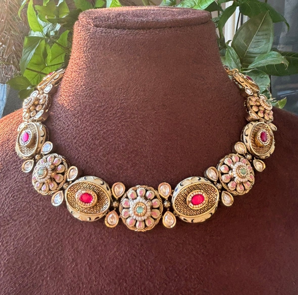 Polki Enamel Heritage Necklace Set with matching earrings - MR Jewels