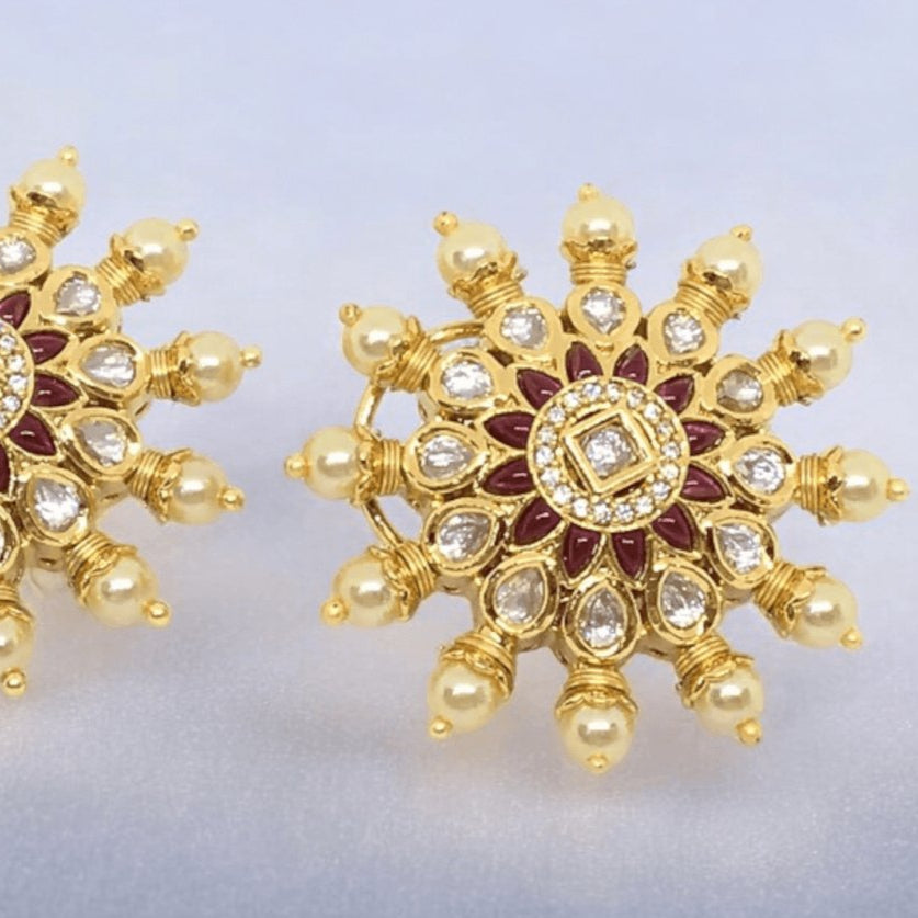Radiant Gold and Pearl Kundan Earrings - MR Jewels