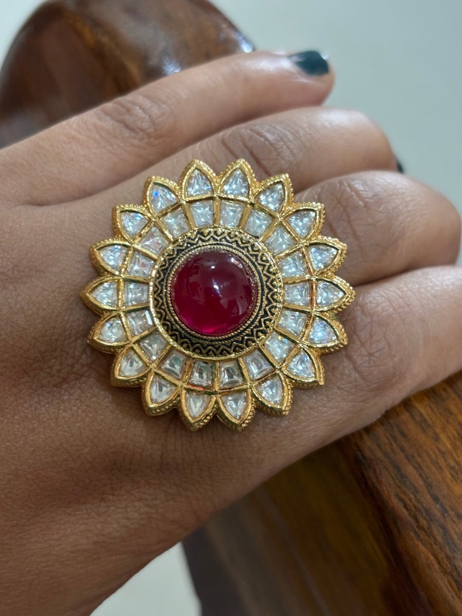 Radiant Red Stone Cocktail Ring – Timeless Royalty - Free Size - MR Jewels